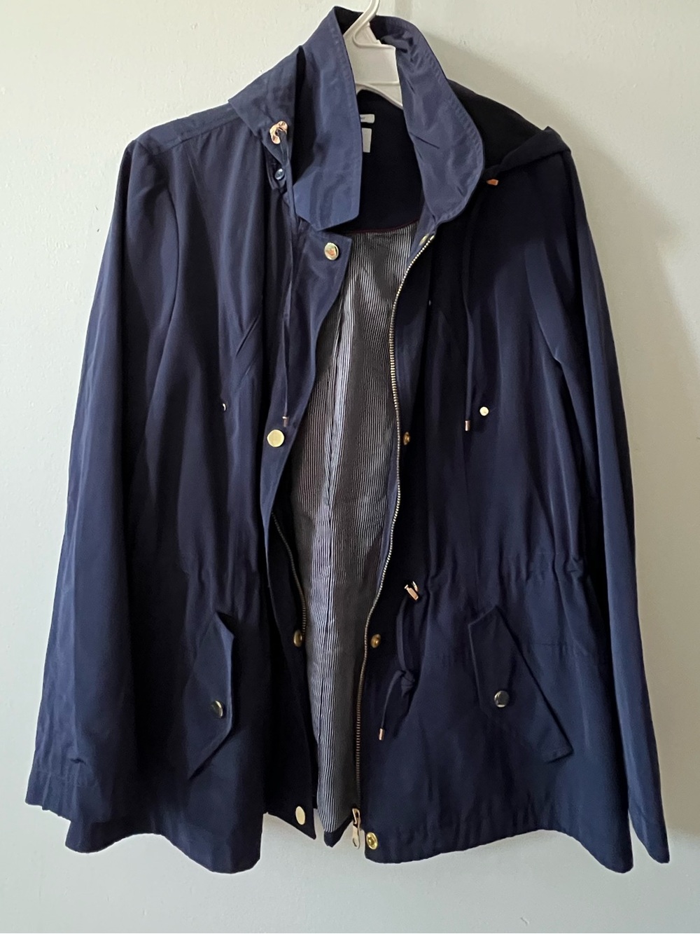 Charter Club Navy Water-Resistant Jacket with Gold Hardware